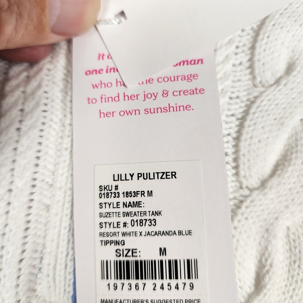 Lilly Pulitzer Suzette Sweater Tank White Blue Cable Knit Polo Vest 018733 M - Picture 3 of 10